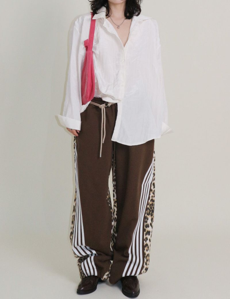 Leopard leopard print diagonal coloring track jogger pants