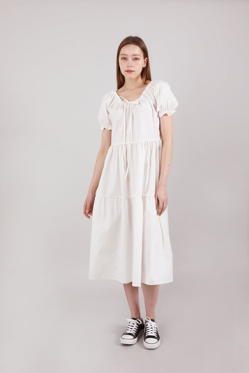 Romantic Shirring Long Onepiece Ivory