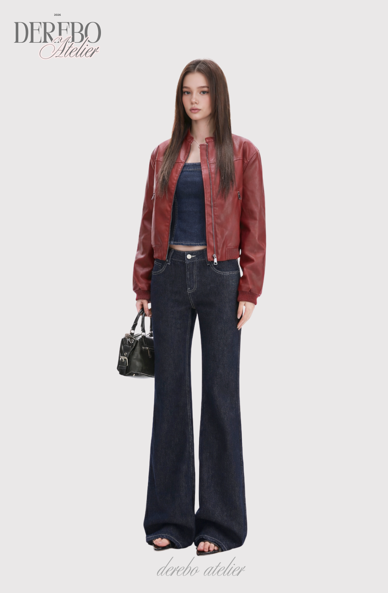 Deep green paper flared long denim pants