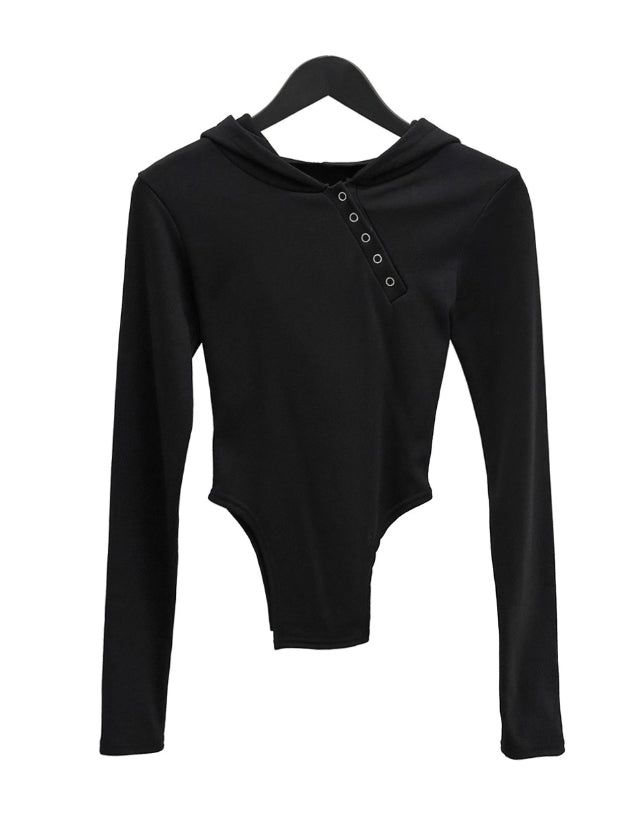 Cutout Bodysuit Unbalance Snap Hood