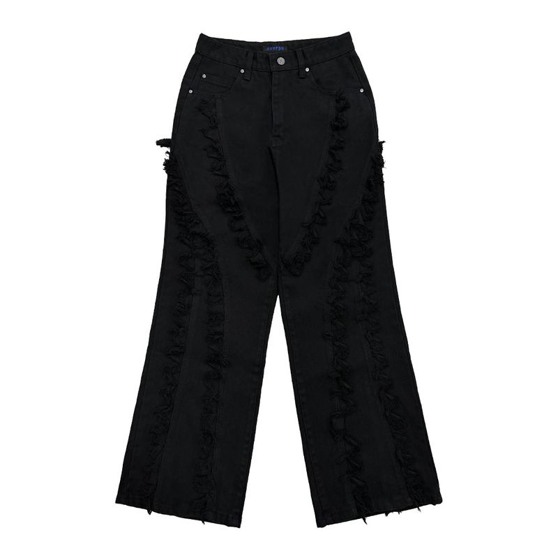 Tassel Boots Cut Denim Pants Black