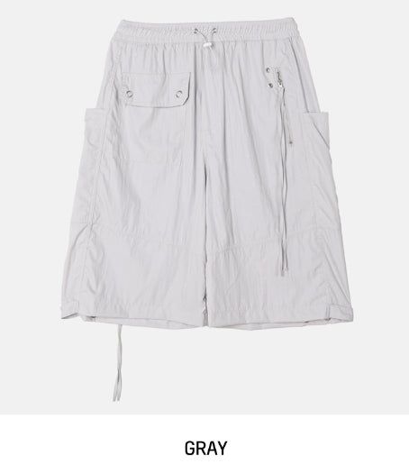 Multi-pocket D-ring Nylon Bermuda Pants