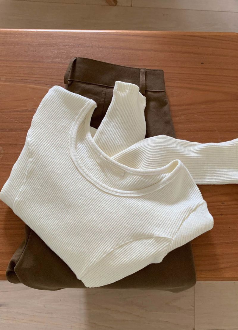 Noiton ribbed U-neck T-shirt