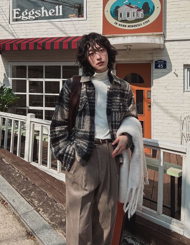 Bronte wool checked crop jacket