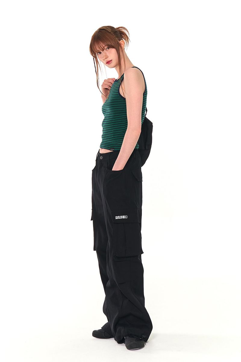212E WIDE CARGO TUCK PANTS (BLACK)