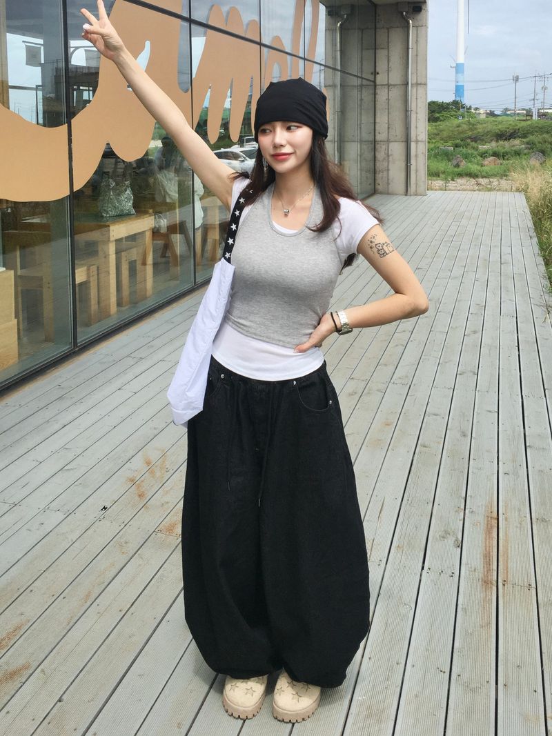 Deep green banding balloon pants (2c)