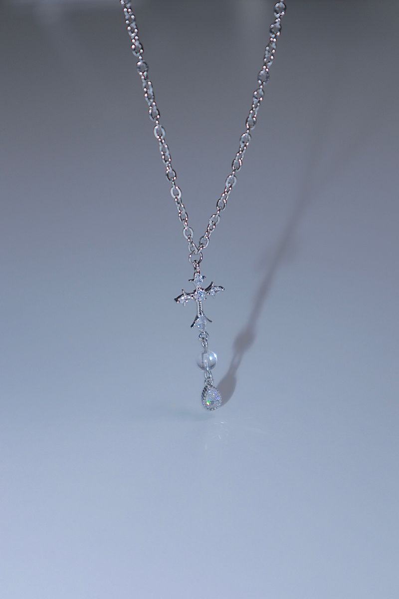 cross water drop transparent gemstone necklace