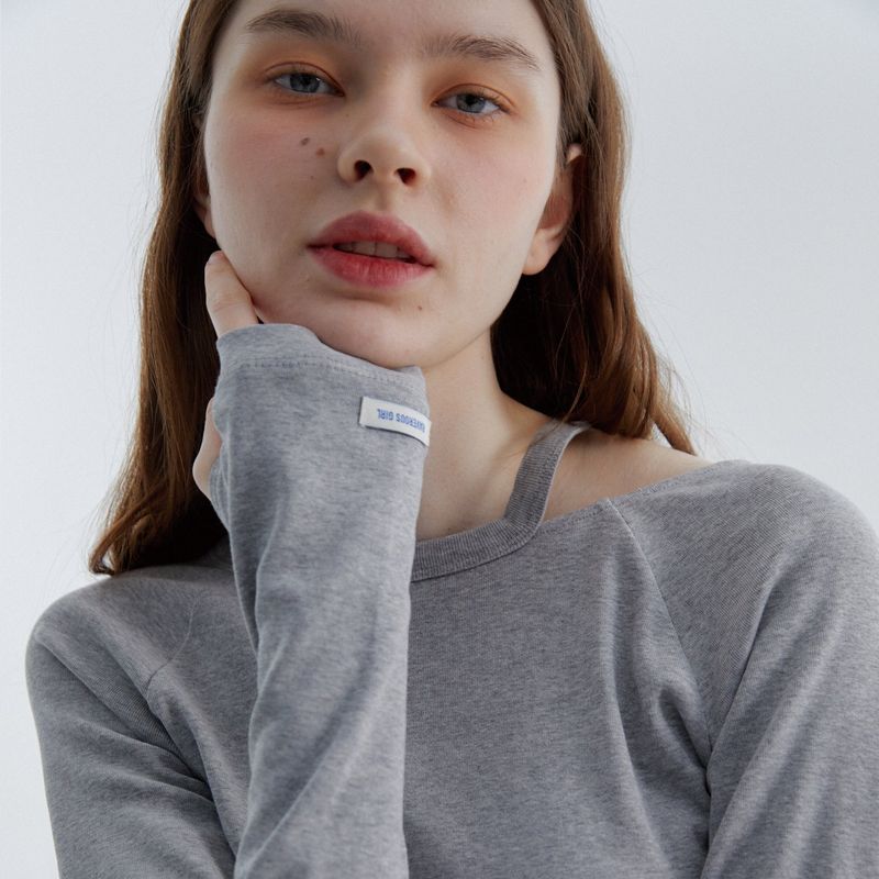 Cut-work T-Shirts Melange Gray