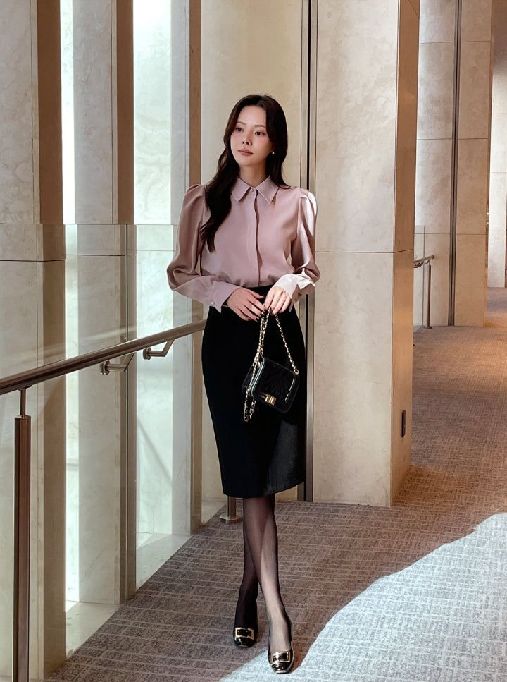 Eze Wool Brushed Slit H-Line Skirt