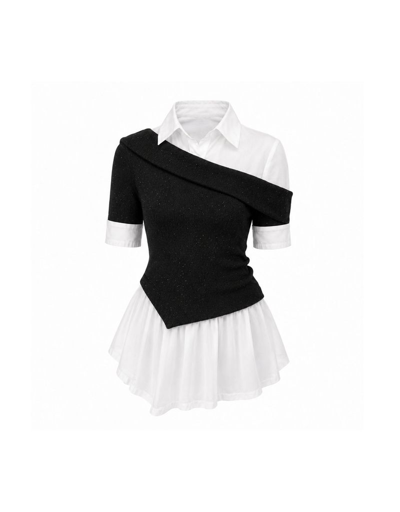 Fria Glitter Off-Shoulder Layered Summer Knit Top Black