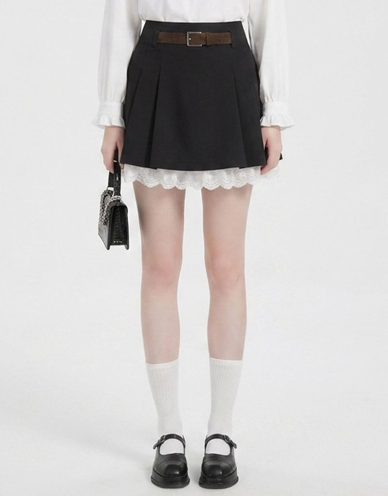 TWEEDY-A（ツウィーディア）の「[PRE- FALL] レア レース レイヤード プリーツ ミニスカート ブラック（スカート）」