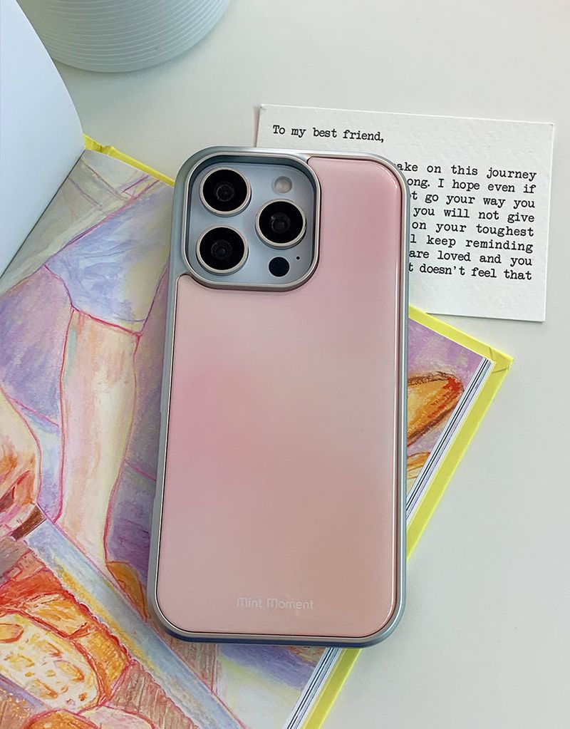 [MADE]ピーチピンク シルバーエポキシ バンパー iPhoneケース