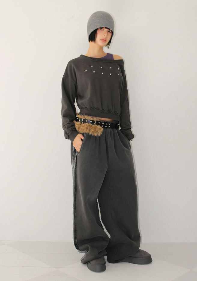 (Lining brushed) SIDE LINE PIGMENT PANTS