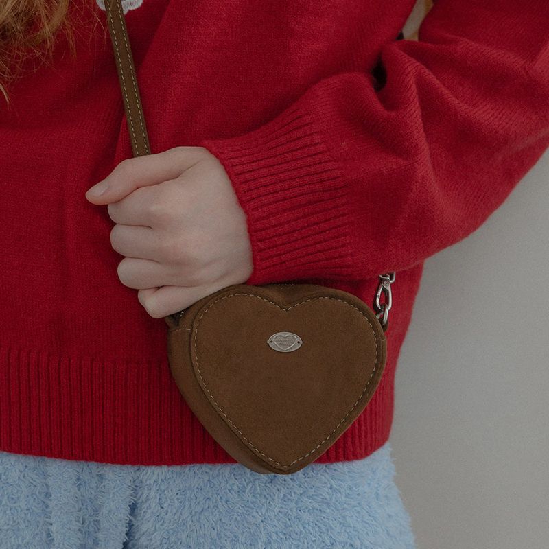 HEART SUEDE MINI BAG (BROWN)