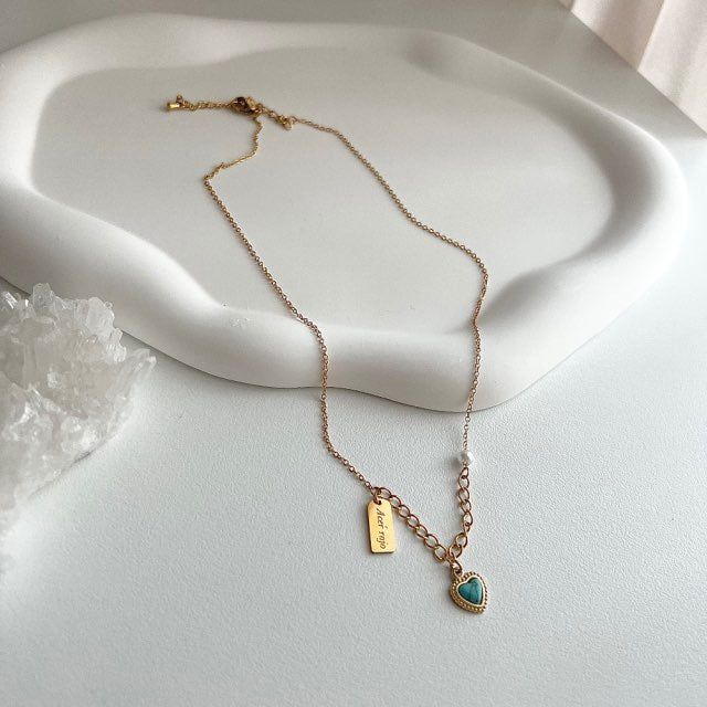 hte Pearl Color Heart Turquoise Guest Look Accent Necklace