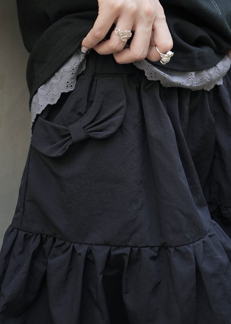 adorntie（アドオンタイ）の「Bow Tiered Skirt (black)（Skirts）」