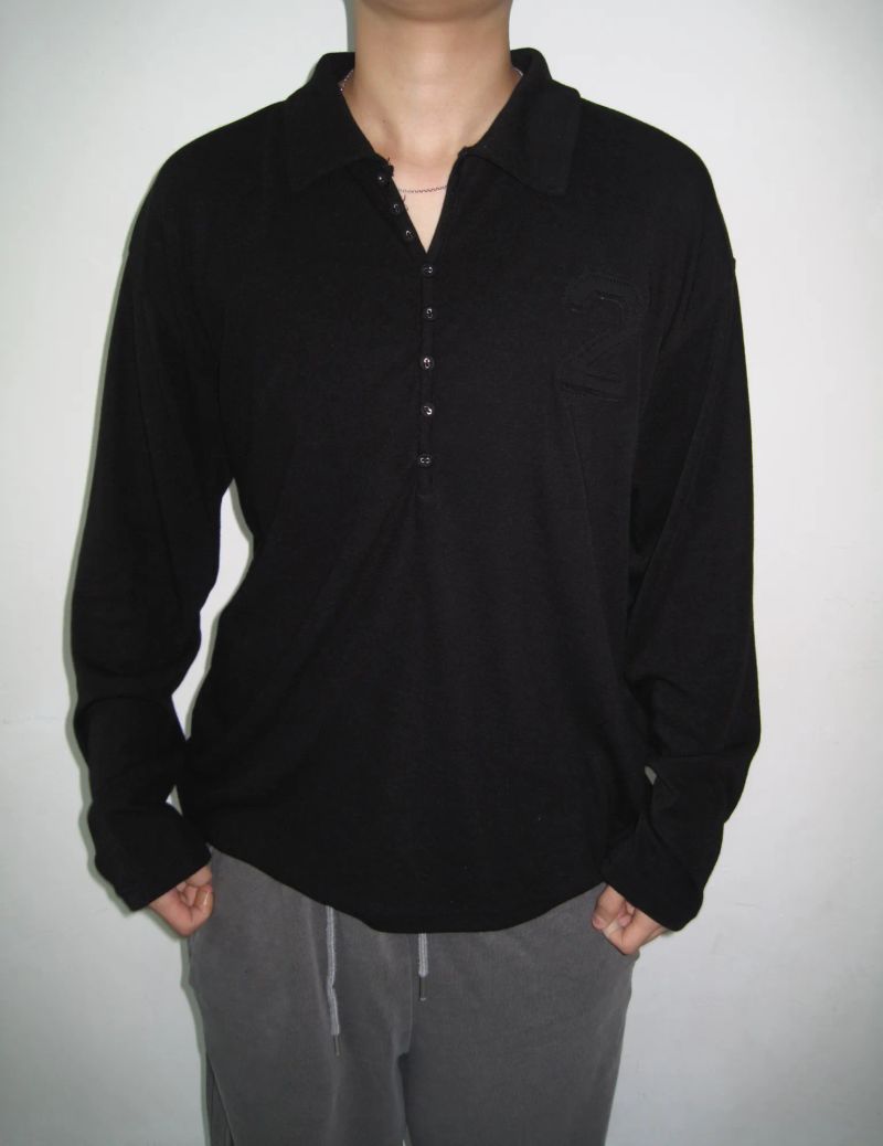 464 Button Henley Neck Collar T-Shirt