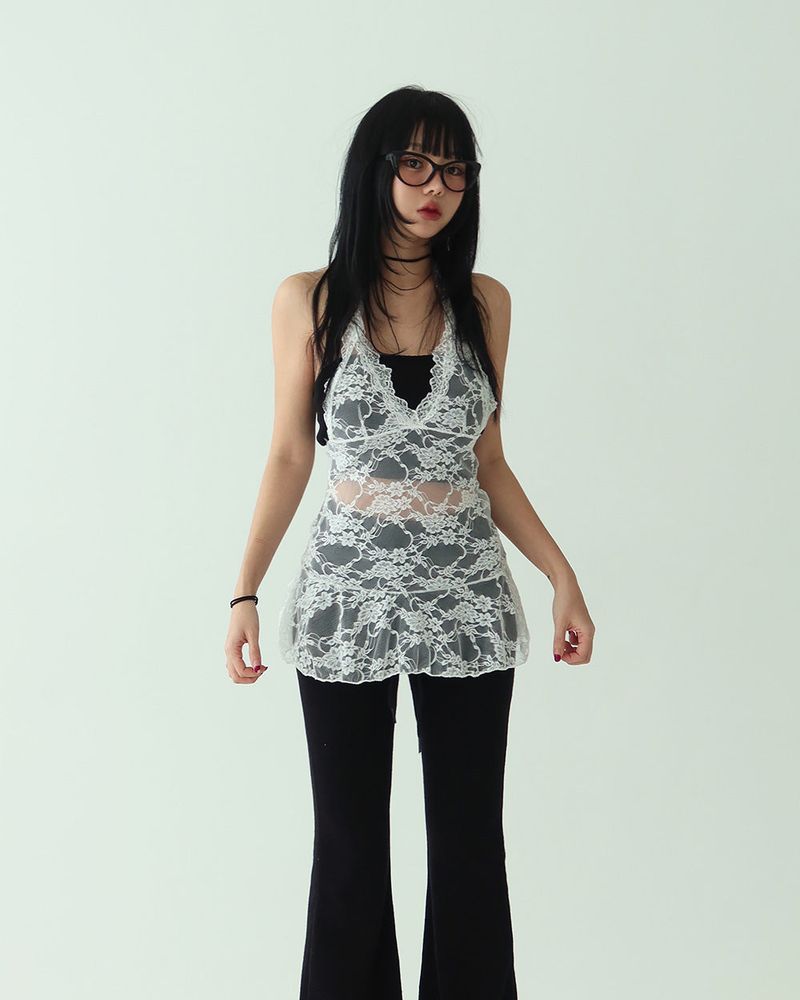 Lace see-through layered frill long sleeveless