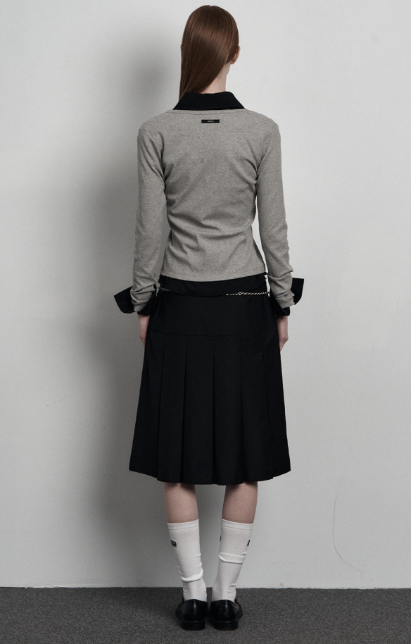 [mnem] loop pleated midi skirt (black)