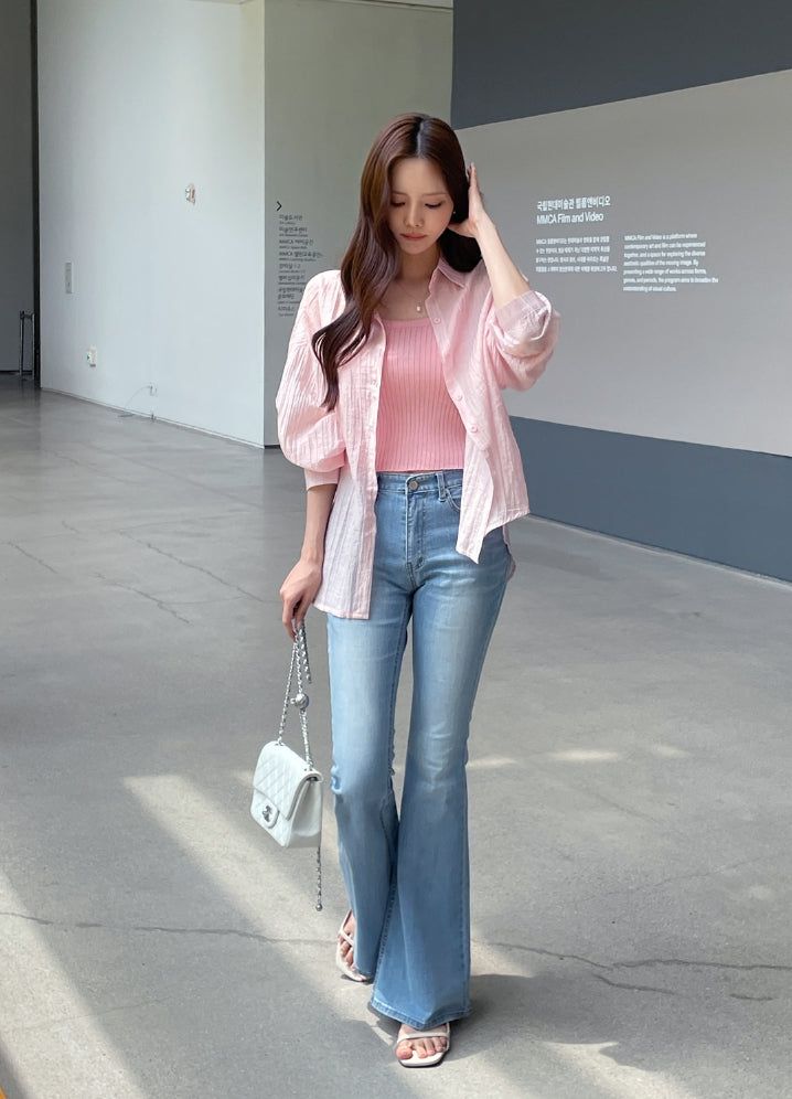 Sisle knit sleeveless wrinkle shirt set