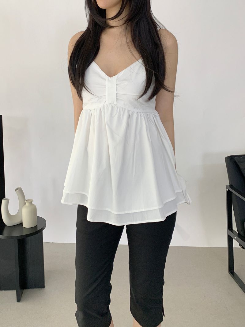 Letty Shirred Ribbon Sleeveless Blouse