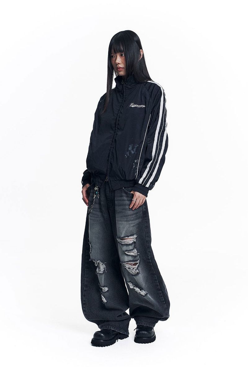 Dirty Nylon Piping Track Jacket - Black
