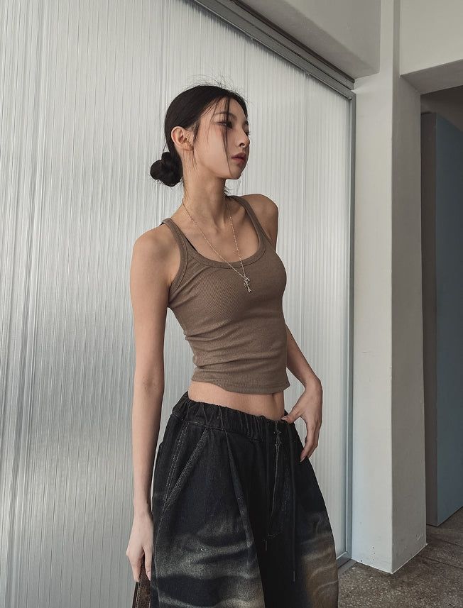 ULAN（ユレン）の「[U-BASIC] Boldy Line Ribbed Crop Sleeveless（Tops）」