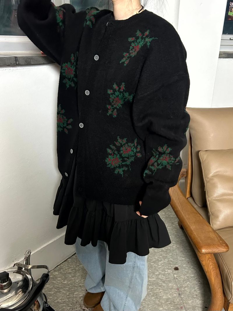 (2color) flower cardigan