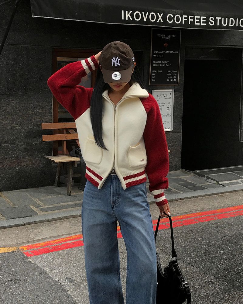 [ORIGINAL] Tard Color-Block Raglan Knit Zip-Up