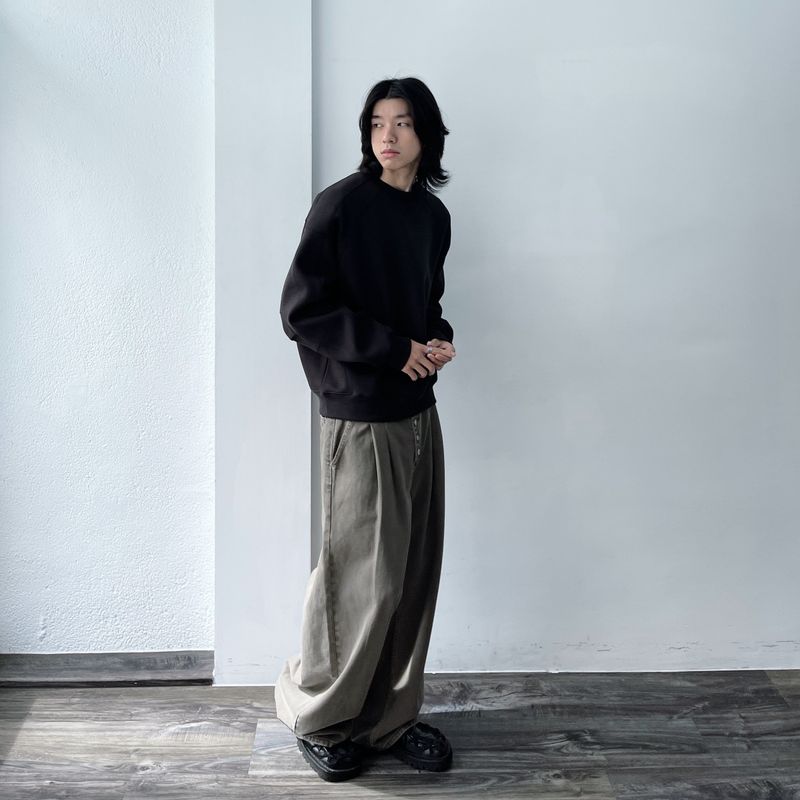 Vintage Washed Button-Fly  Wide Trousers