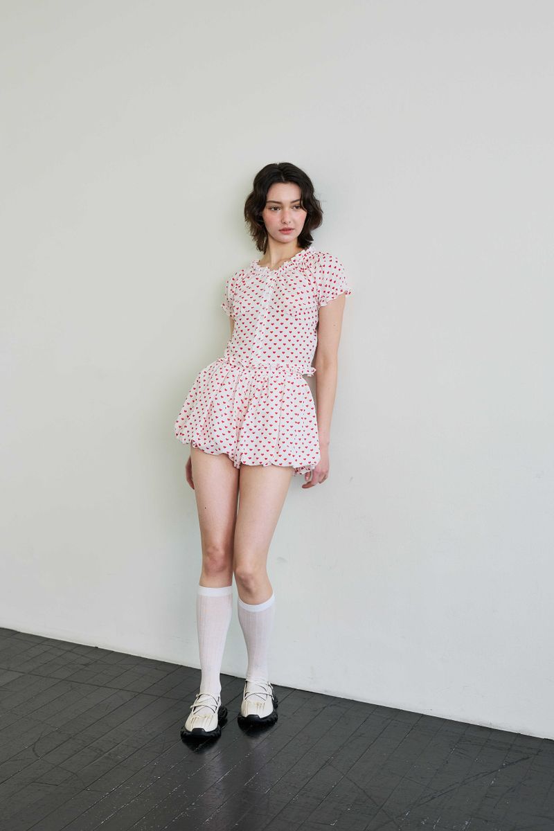 MINI HEART BALLOON SKIRT PANTS / WHITE