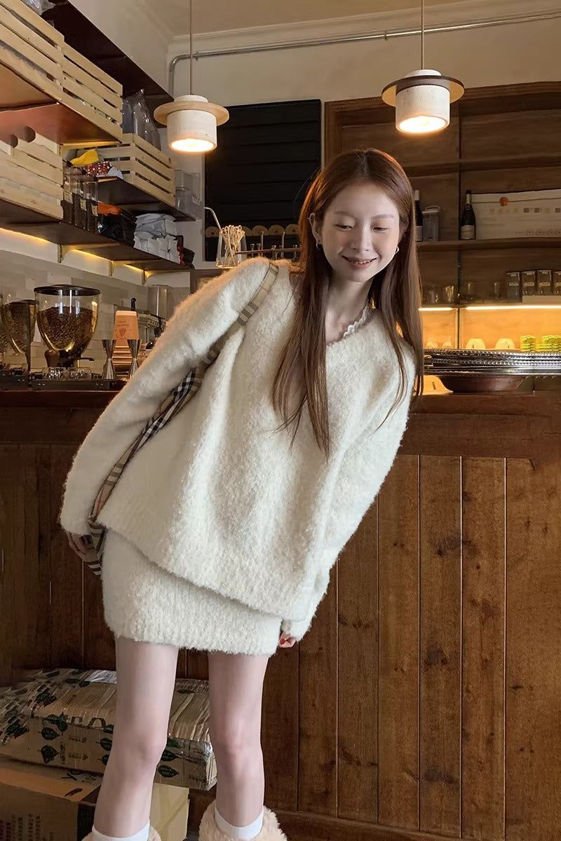 Cloud V-neck Knit Skirt Two-piece
