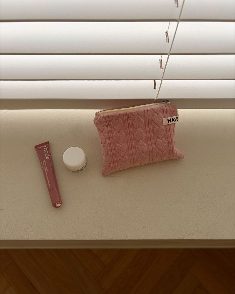Love embo flat pouch - pink , S size