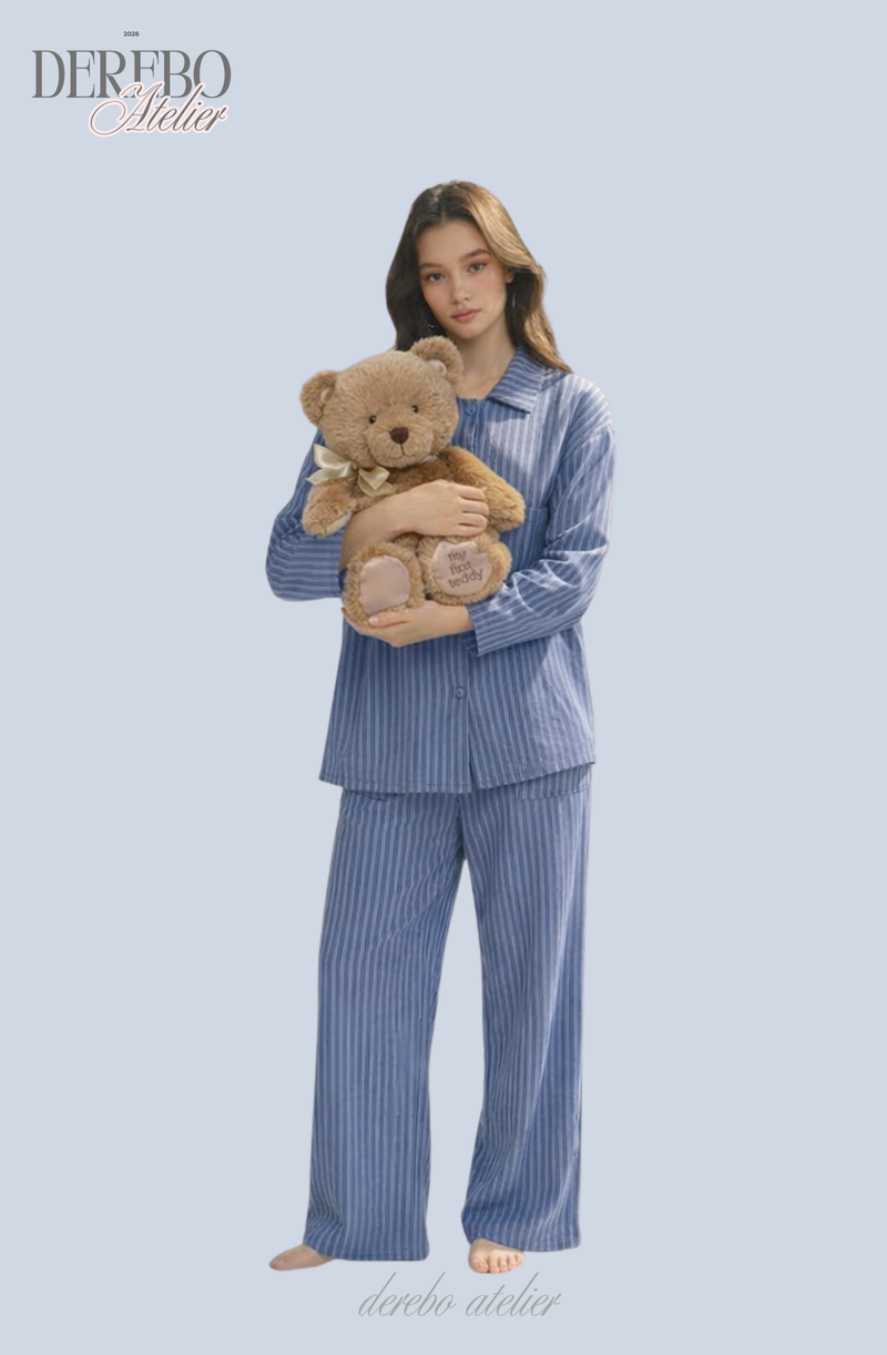 blue stripe fleece pajamas