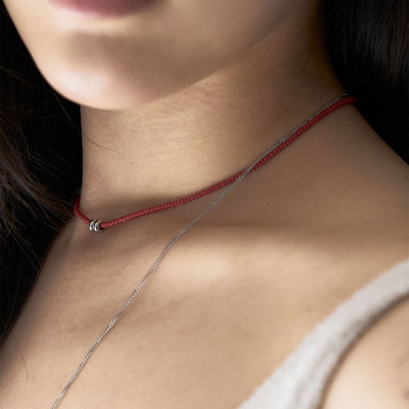 SILVER DONUT NECKLACE RED