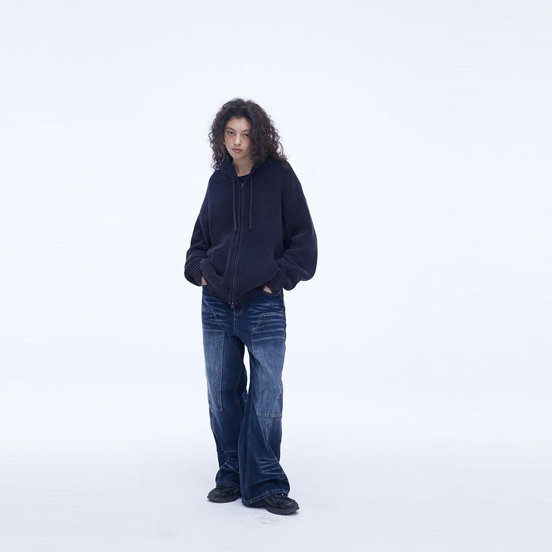 Double Knee Carpenter Wide Denim Pants Blue