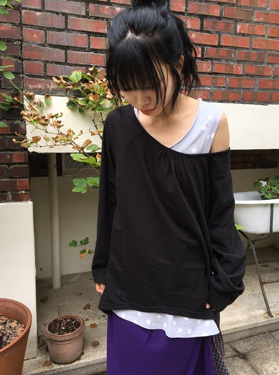 Oshion Side-Slit Twist Dot Layered Sleeveless
