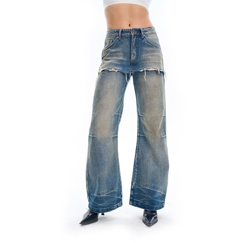 Overshirt Bilayer Distressed Jeans