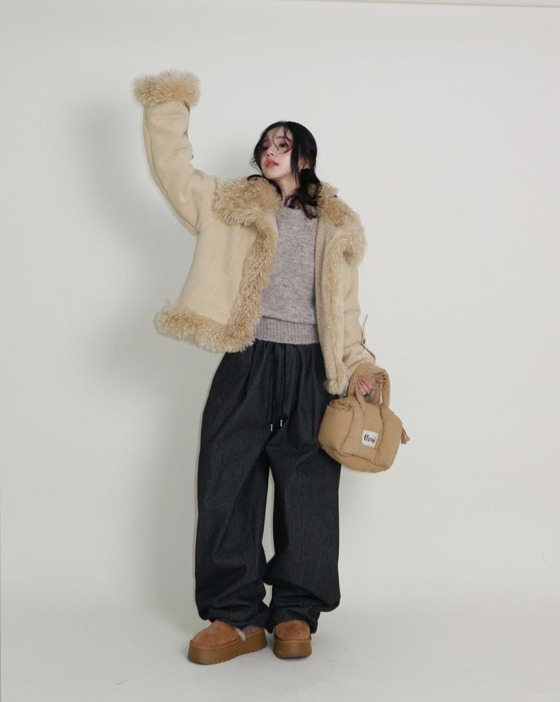Terry Stripe Banding Carpenter Wide Denim Pants (for all four seasons)