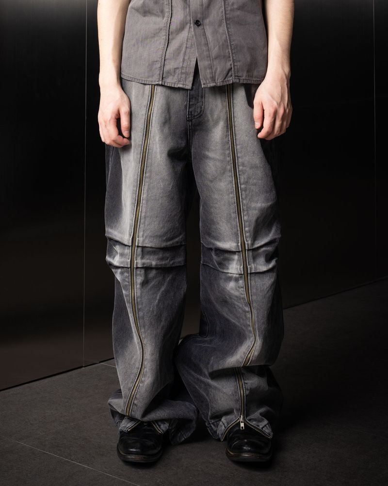 Long Zipper Denim Pants (Black)
