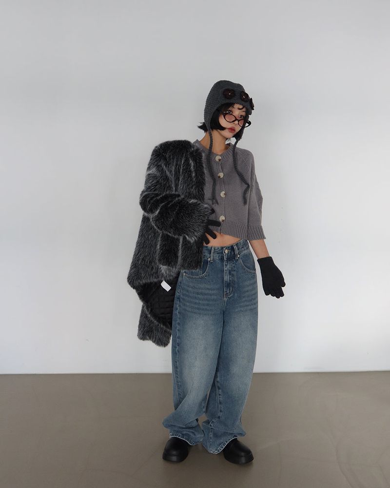 Half-length Balloon Knit Short Cardigan