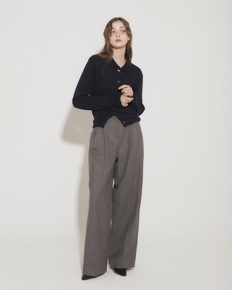 WOOL DOUBLE PLEATED SLACKS [GRAY]