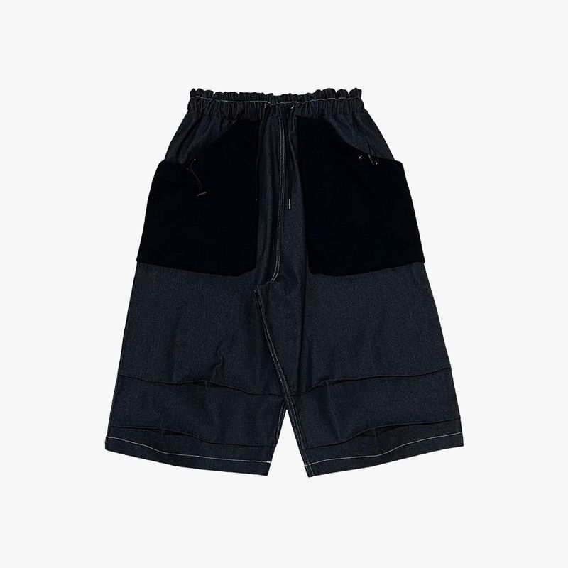 reverse terry pocket denim capri shorts_black