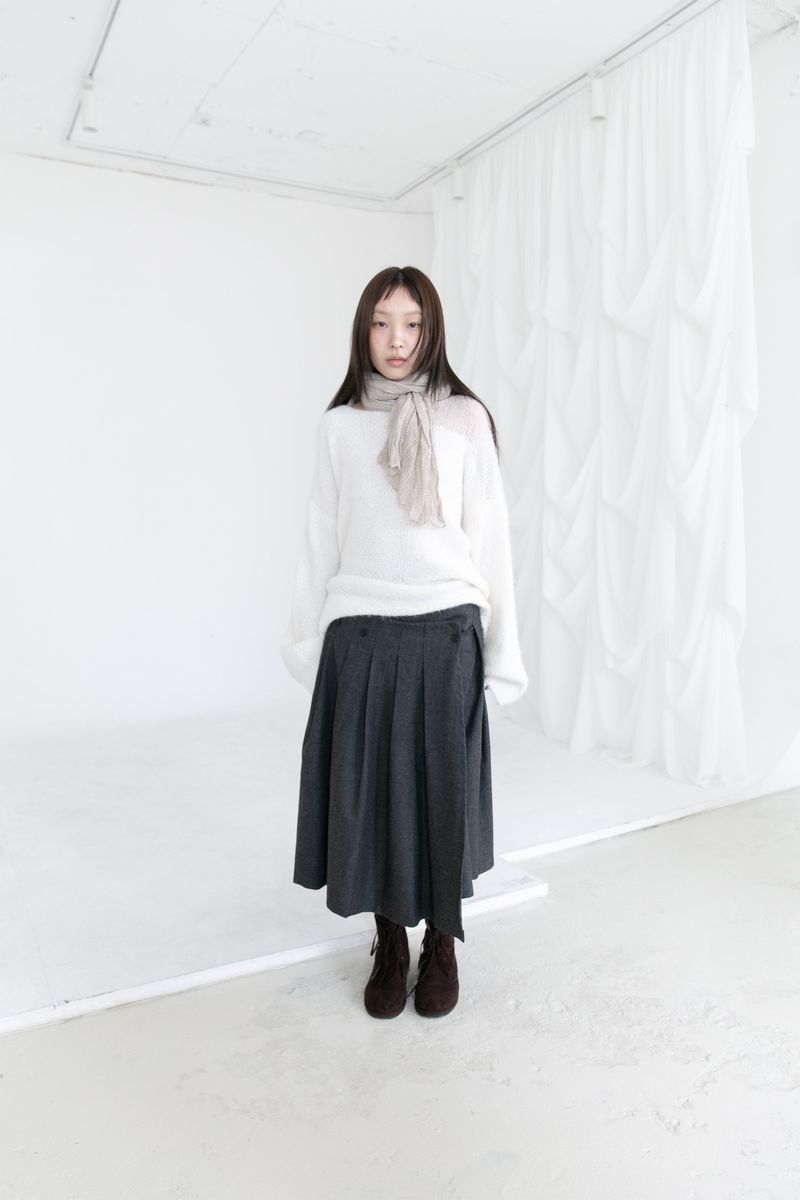 wool unbal button pleats skirt(2colors)