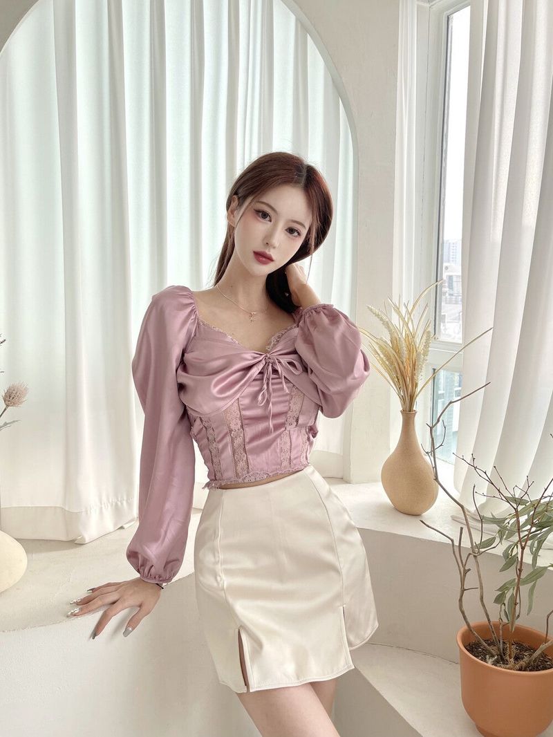 666. Satin two slit sk-pt (2color)