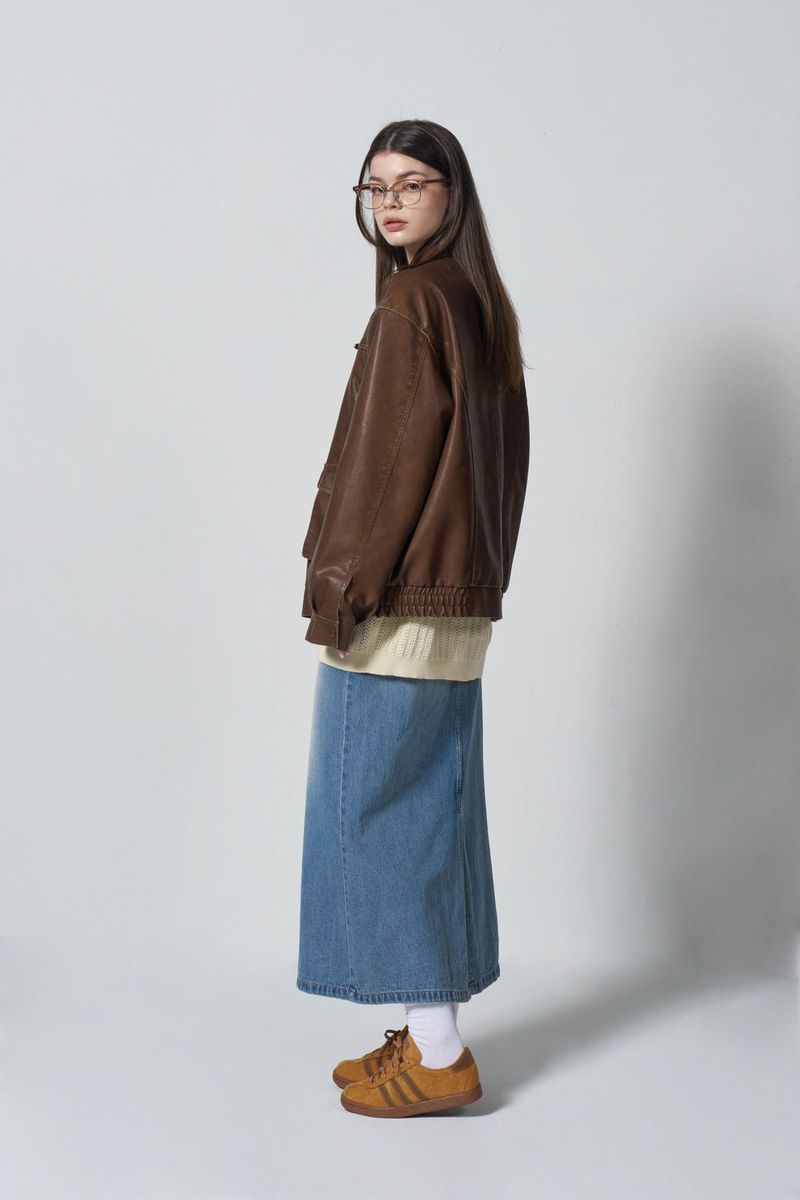 Vegan Leather Pocket blouson - BROWN
