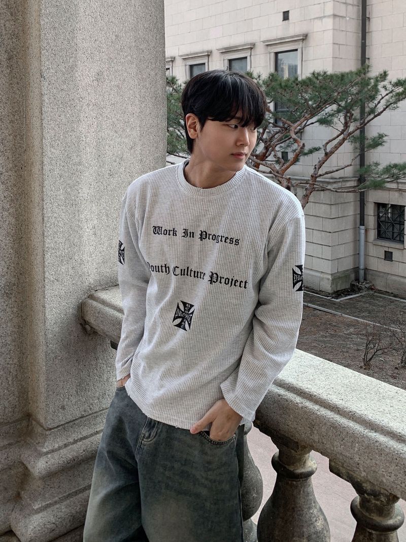 크림 빈티지 와플 롱슬리브