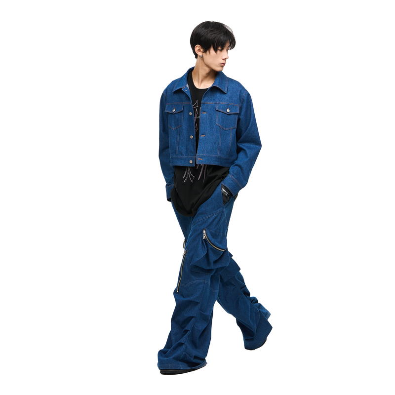 RELABEL Sharp-Cut Short Multi-Pocket Denim Jacket, Stylish Spring Outerwear, New Style