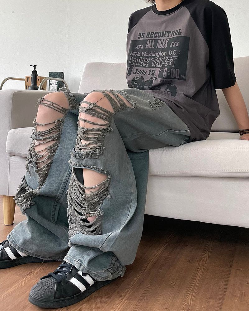 Damage Washing Denim Pants