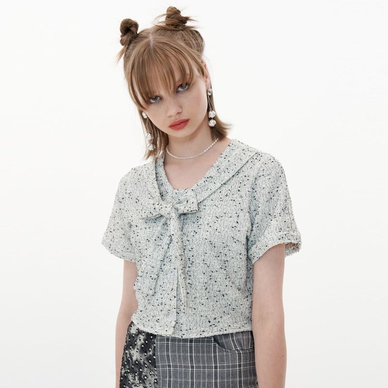 OTHER-worldly（アザーワールドリー）の「Ribbon Tweed Shirt [White]（Tops）」